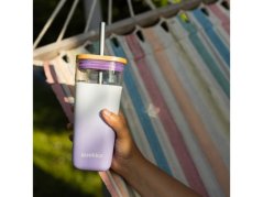 Sklenený cestovný hrnček so slamkou Liquid Cube Lilac Gradient 540ml