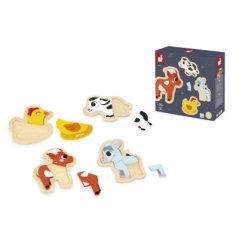 Drevené vkladacie puzzle pre deti Farma 4v1