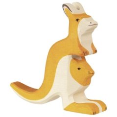 Drevená postavička Kengura s mláďatkom